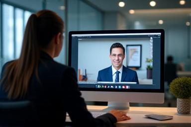 Persona participando en una videoconferencia legal