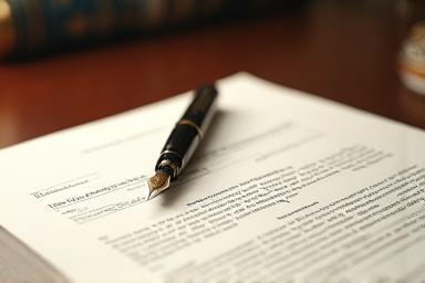 Pluma sobre un documento de contrato